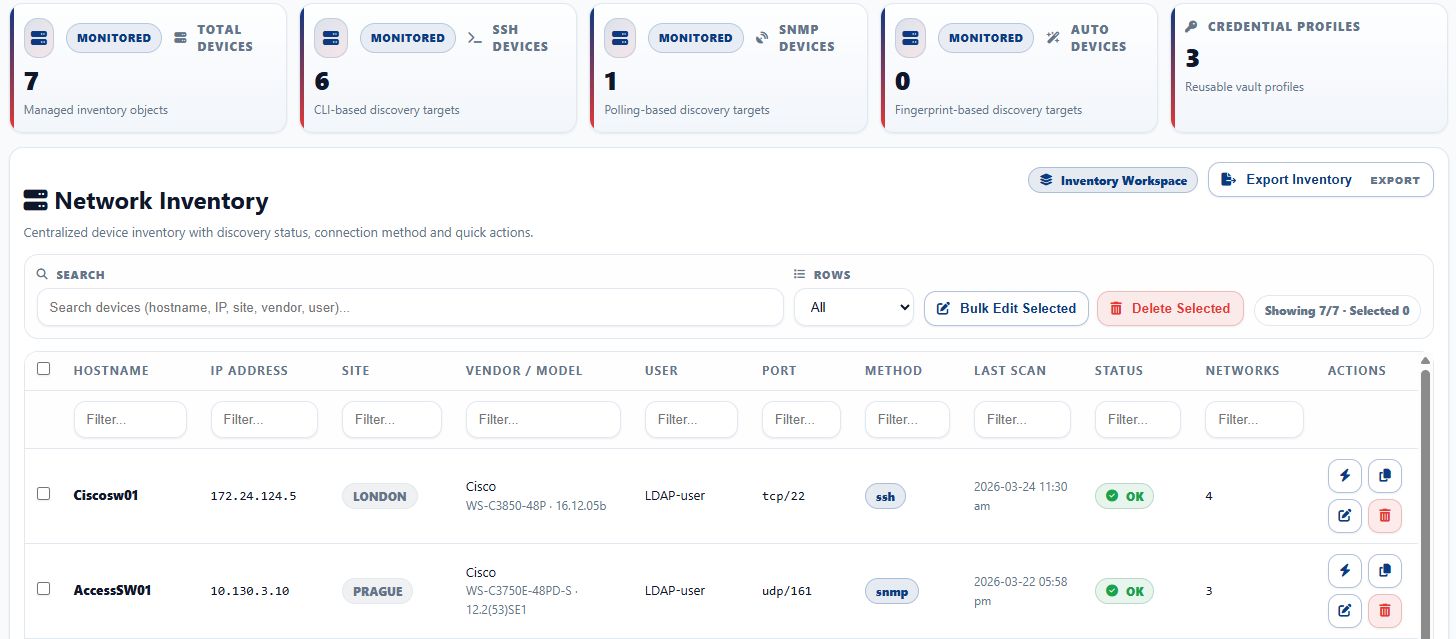 Network Inventory screen from the IPAM Manager administration guide